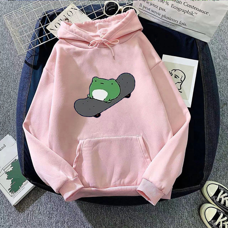 Kvinnors hoodie med humoristisk groddesign Mirla-Eva Jonsson