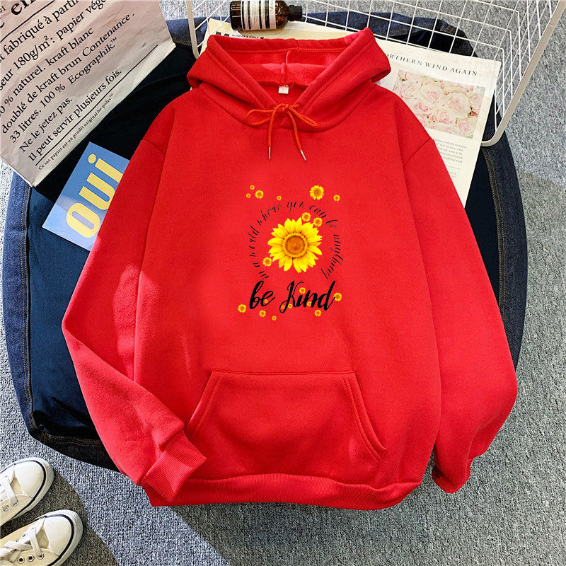 Kvinnors hoodie med inspirerande solrosdesign Mirla-Eva Jonsson