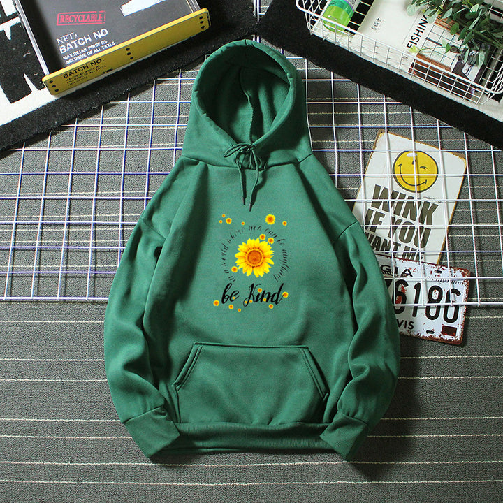 Kvinnors hoodie med inspirerande solrosdesign Mirla-Eva Jonsson