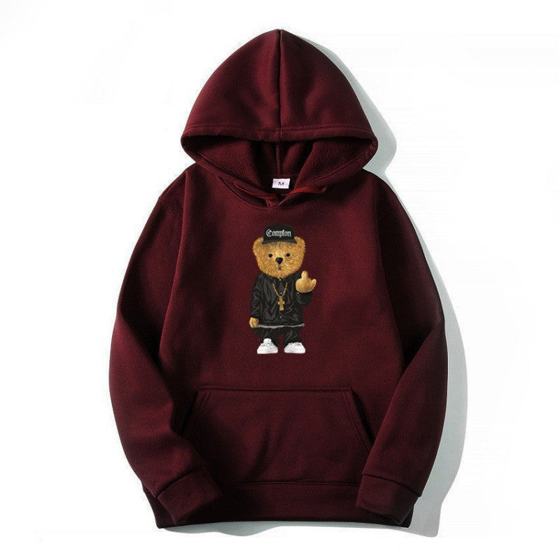 Kvinnors hoodie med konstnärlig björn-design och känguruficka Mirla-Eva Jonsson