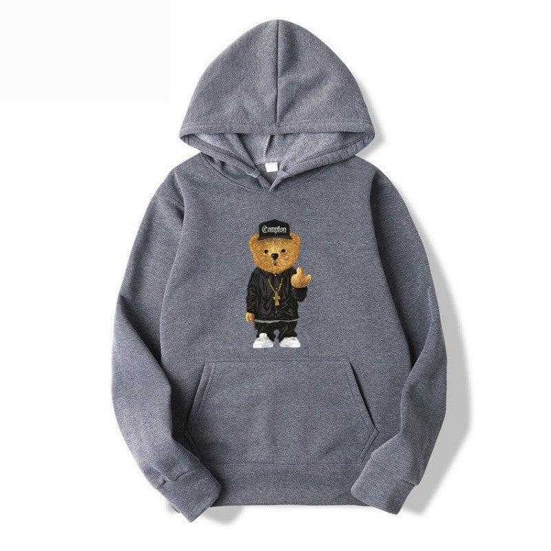 Kvinnors hoodie med konstnärlig björn-design och känguruficka Mirla-Eva Jonsson