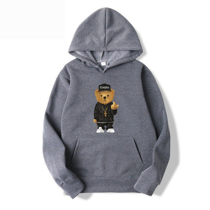 Kvinnors hoodie med konstnärlig björn-design och känguruficka Mirla-Eva Jonsson