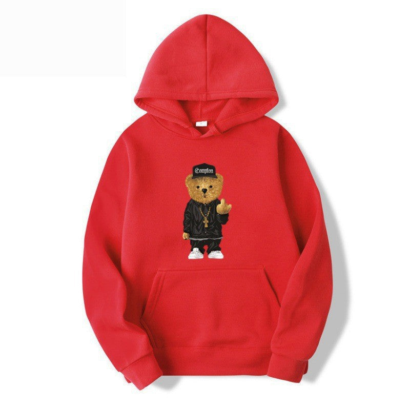 Kvinnors hoodie med konstnärlig björn-design och känguruficka Mirla-Eva Jonsson