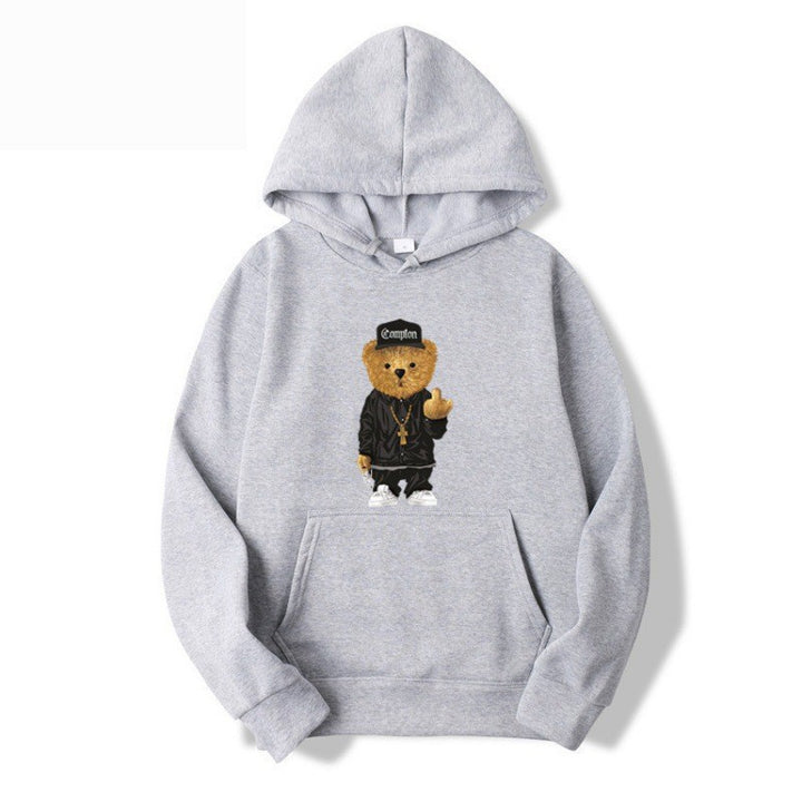 Kvinnors hoodie med konstnärlig björn-design och känguruficka Mirla-Eva Jonsson