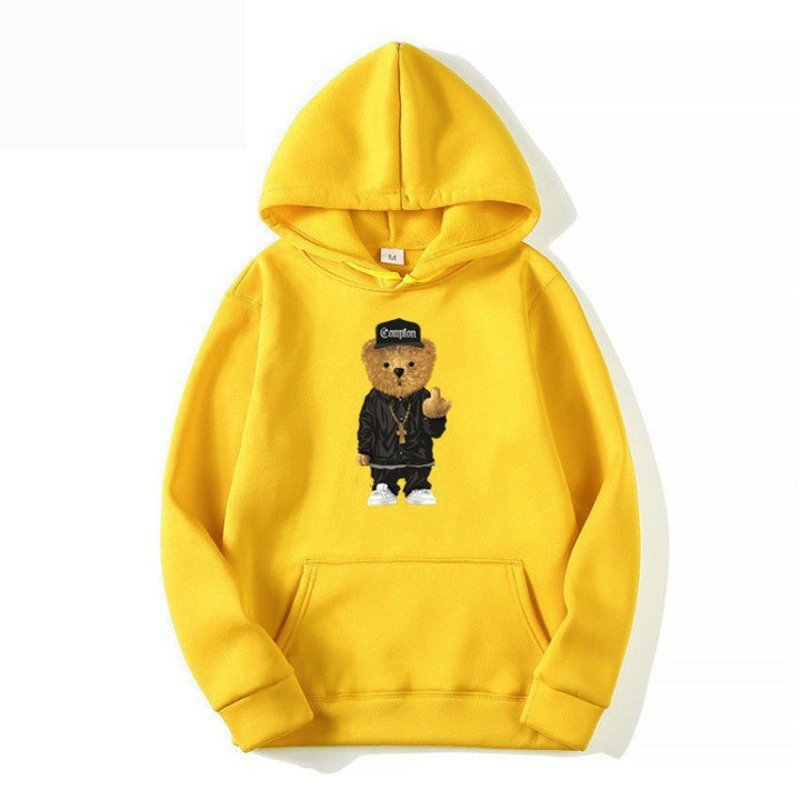 Kvinnors hoodie med konstnärlig björn-design och känguruficka Mirla-Eva Jonsson