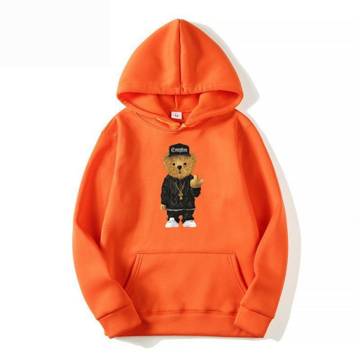 Kvinnors hoodie med konstnärlig björn-design och känguruficka Mirla-Eva Jonsson