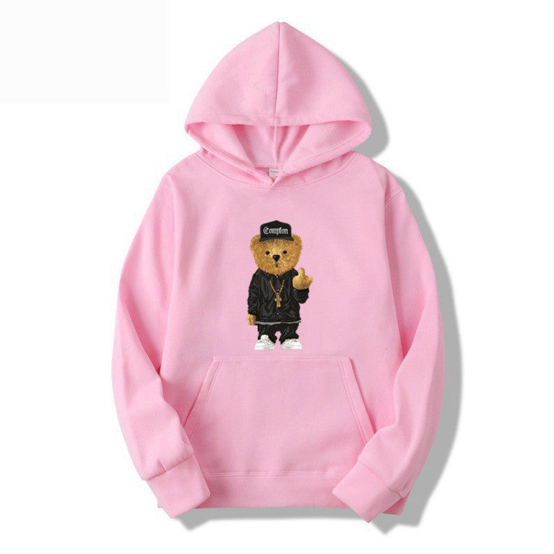 Kvinnors hoodie med konstnärlig björn-design och känguruficka Mirla-Eva Jonsson