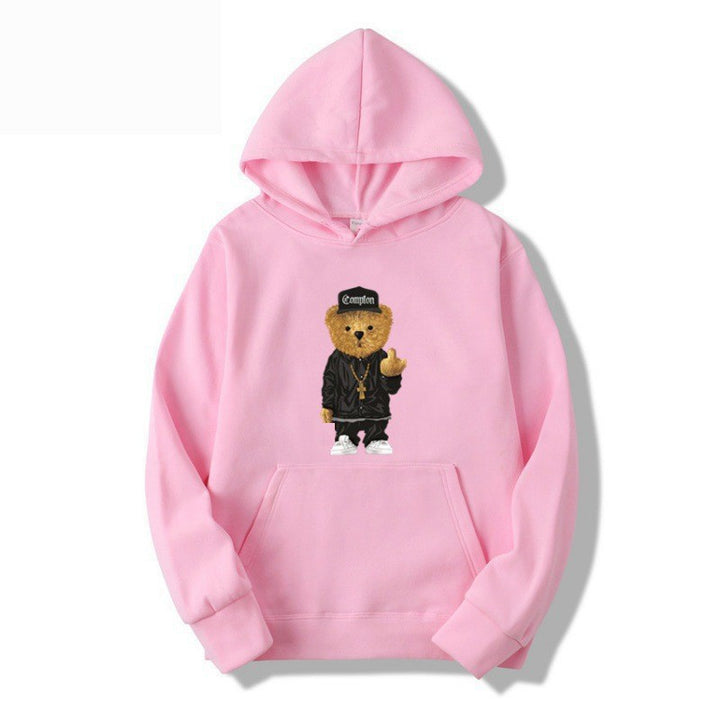 Kvinnors hoodie med konstnärlig björn-design och känguruficka Mirla-Eva Jonsson