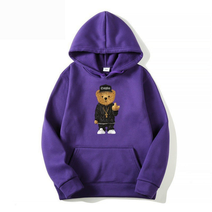 Kvinnors hoodie med konstnärlig björn-design och känguruficka Mirla-Eva Jonsson