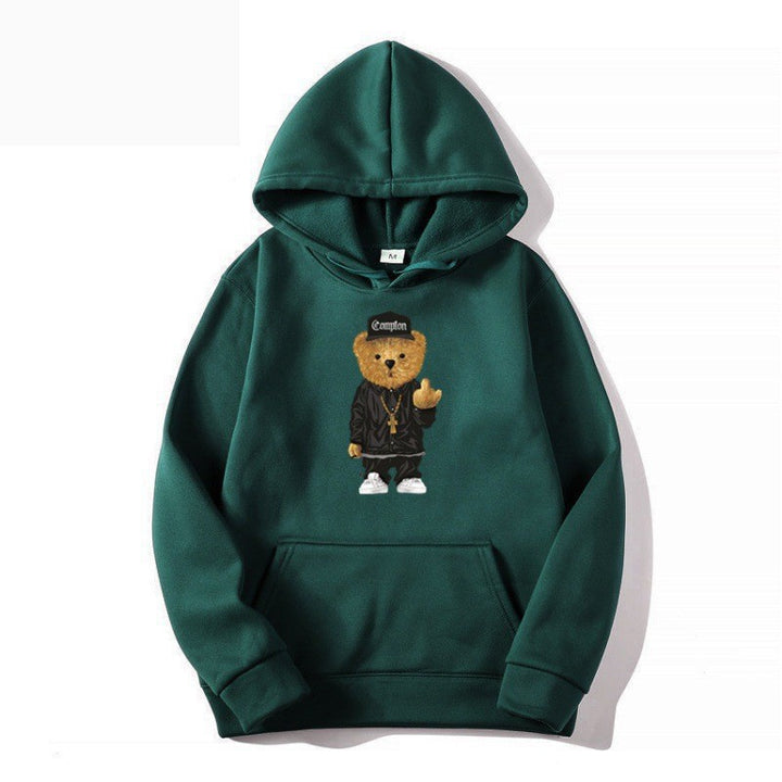 Kvinnors hoodie med konstnärlig björn-design och känguruficka Mirla-Eva Jonsson