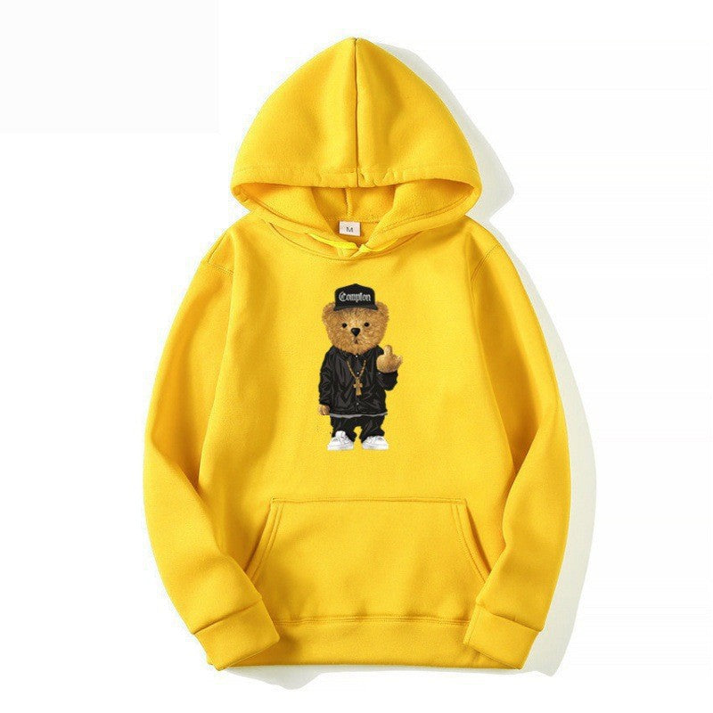 Kvinnors hoodie med konstnärlig björn-design och känguruficka Mirla-Eva Jonsson