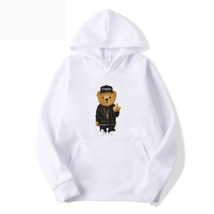 Kvinnors hoodie med konstnärlig björn-design och känguruficka Mirla-Eva Jonsson