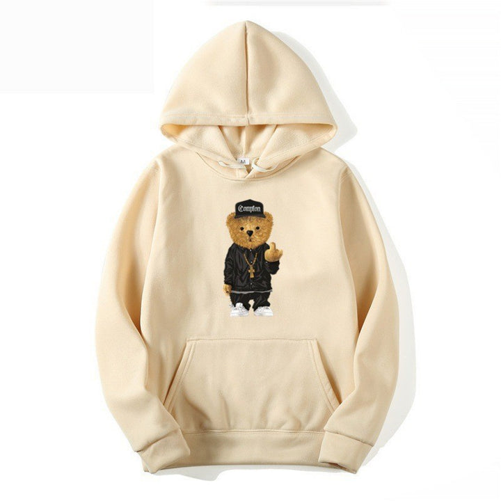 Kvinnors hoodie med konstnärlig björn-design och känguruficka Mirla-Eva Jonsson