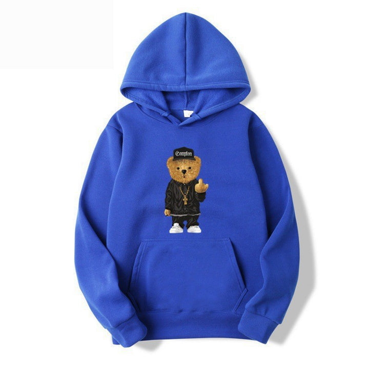 Kvinnors hoodie med konstnärlig björn-design och känguruficka Mirla-Eva Jonsson