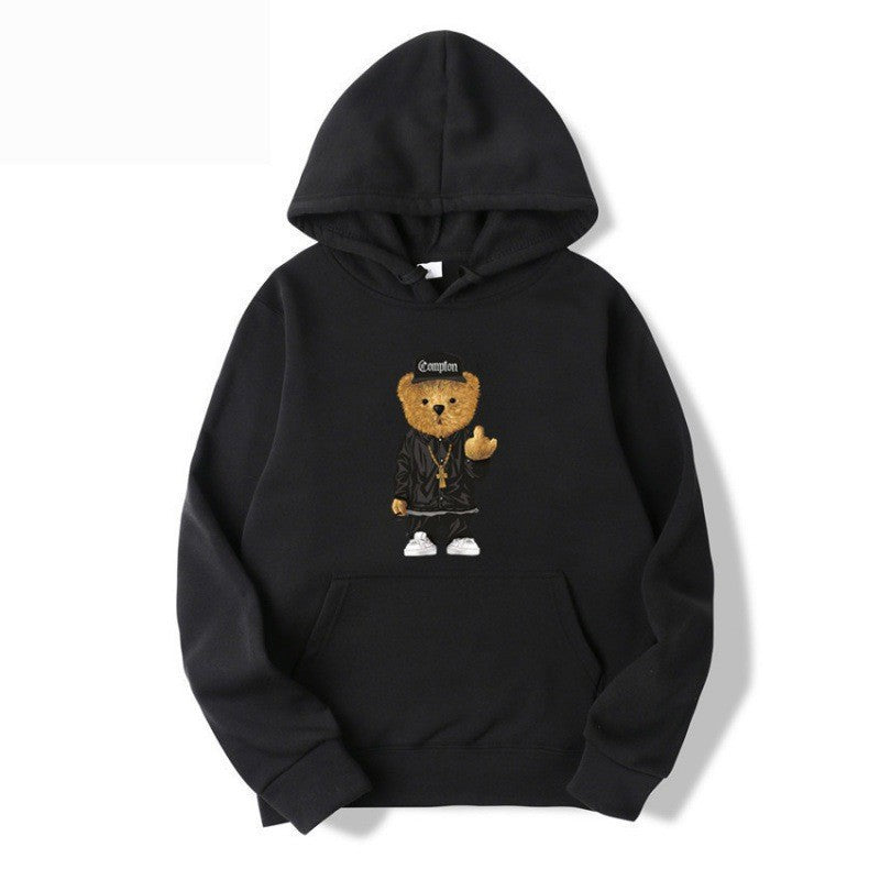 Kvinnors hoodie med konstnärlig björn-design och känguruficka Mirla-Eva Jonsson