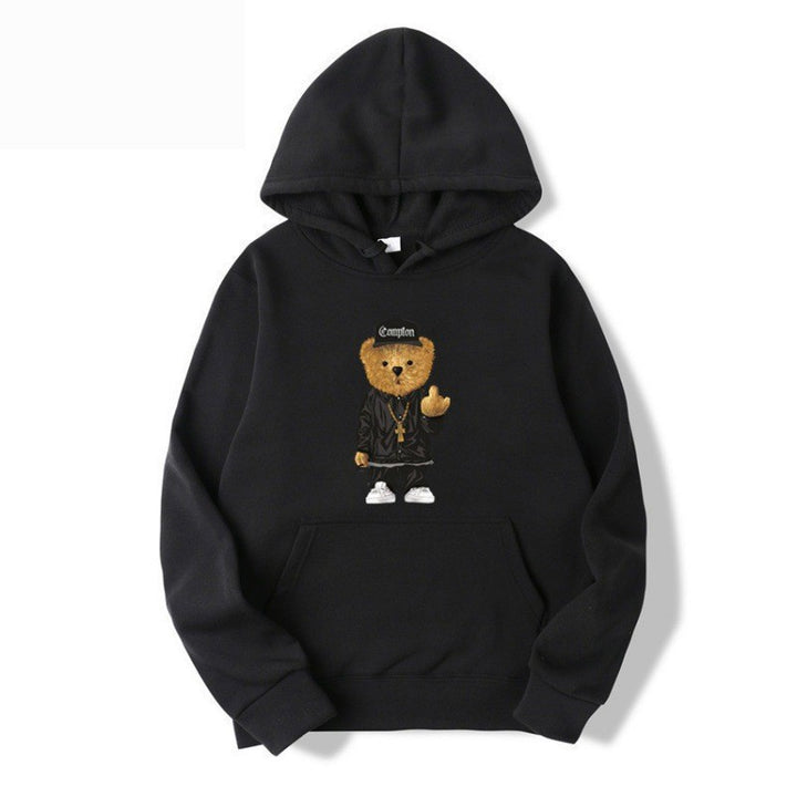 Kvinnors hoodie med konstnärlig björn-design och känguruficka Mirla-Eva Jonsson