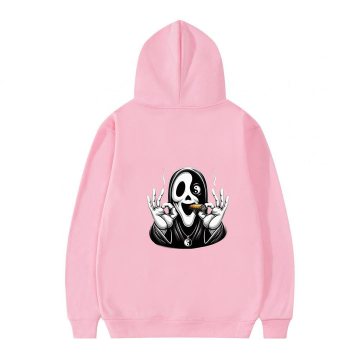 Kvinnors hoodie med konstnärlig dödskalletryck och avslappnad passform Mirla-Eva Jonsson