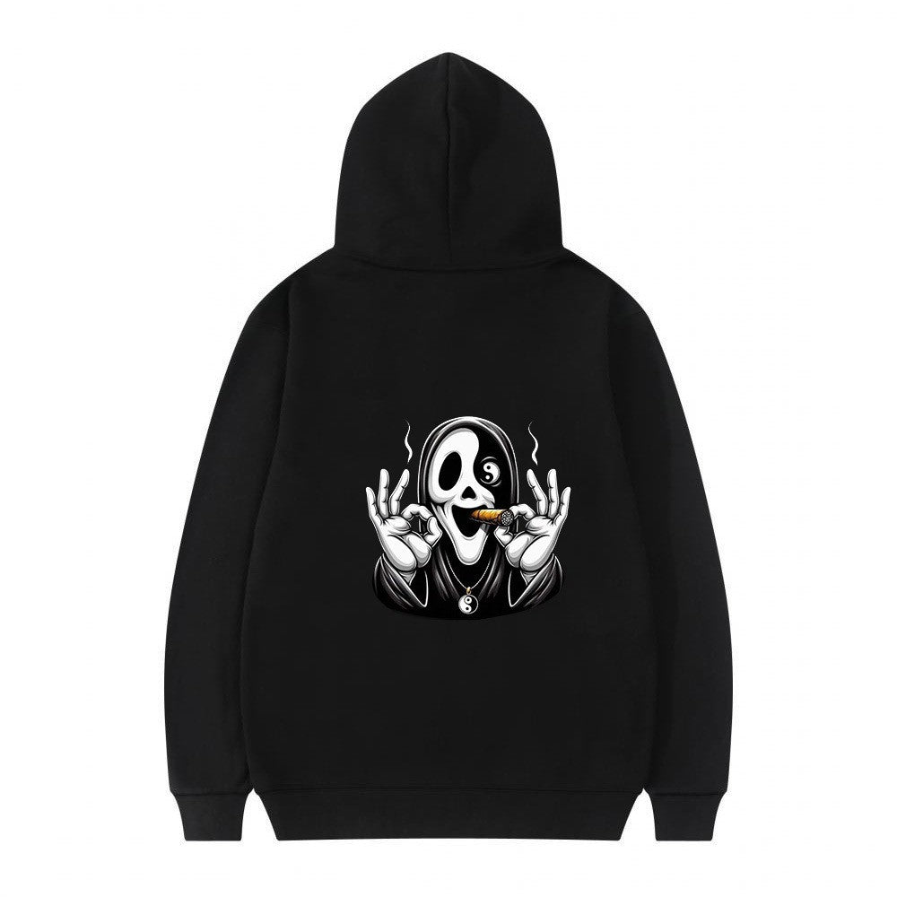 Kvinnors hoodie med konstnärlig dödskalletryck och avslappnad passform Mirla-Eva Jonsson