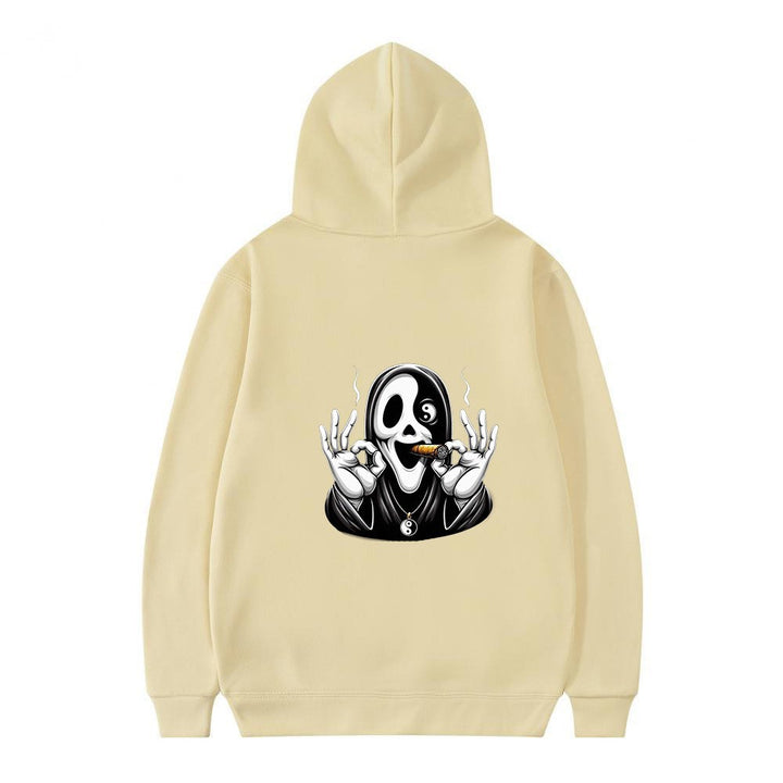 Kvinnors hoodie med konstnärlig dödskalletryck och avslappnad passform Mirla-Eva Jonsson