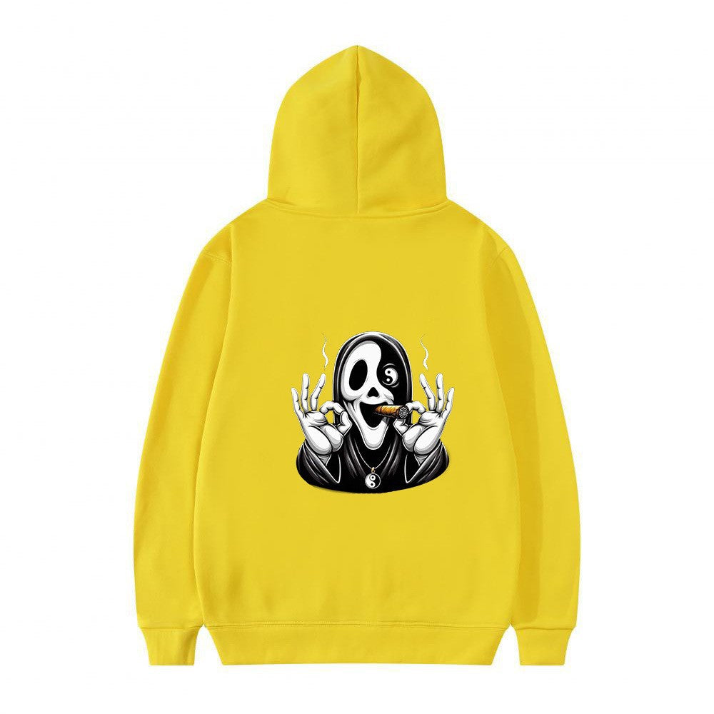 Kvinnors hoodie med konstnärlig dödskalletryck och avslappnad passform Mirla-Eva Jonsson