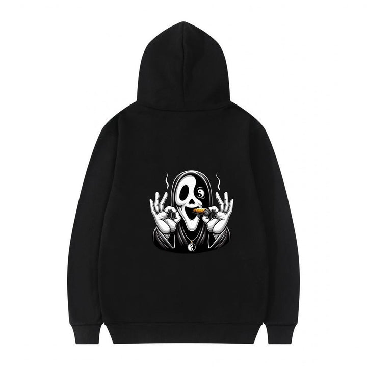Kvinnors hoodie med konstnärlig dödskalletryck och avslappnad passform Mirla-Eva Jonsson