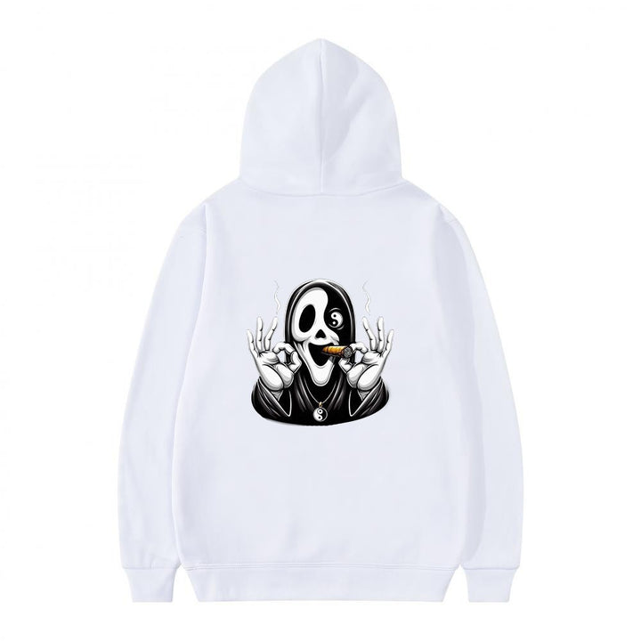 Kvinnors hoodie med konstnärlig dödskalletryck och avslappnad passform Mirla-Eva Jonsson