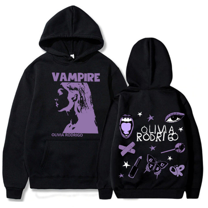 Kvinnors hoodie med konstnärlig vampyrtryck och oversized passform Mirla-Eva Jonsson