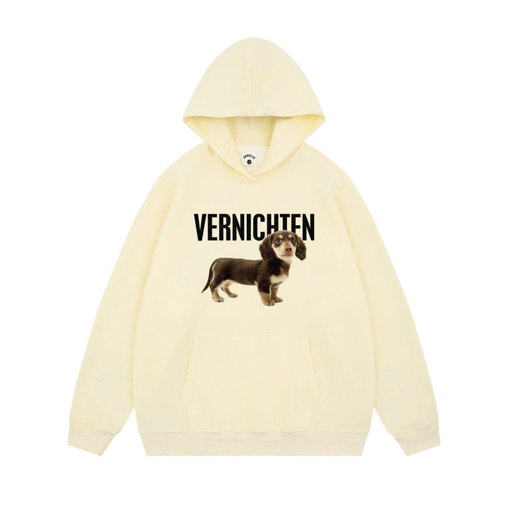 Kvinnors hoodie med konstnärligt hundmotiv och statements-print Mirla-Eva Jonsson