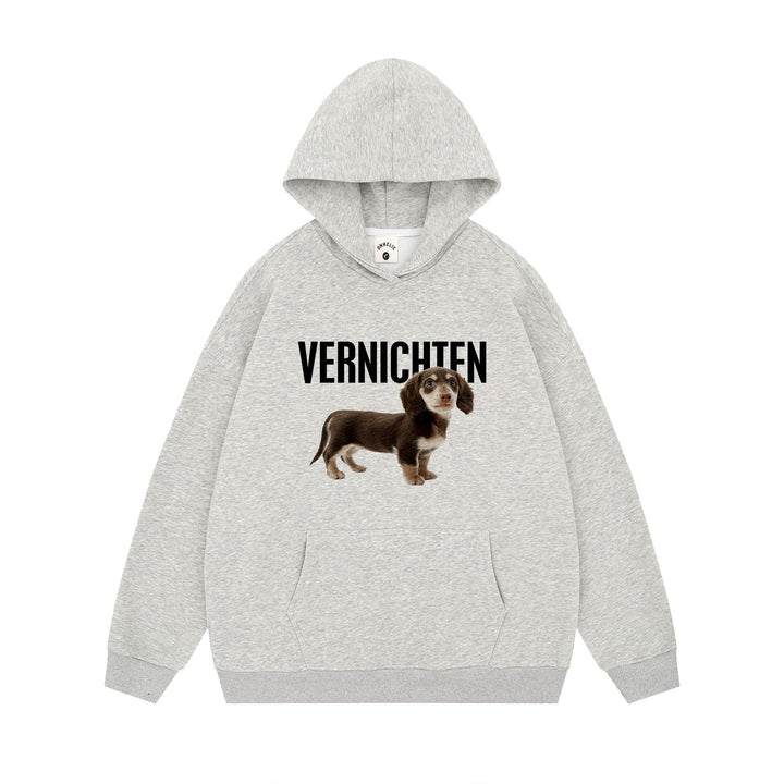 Kvinnors hoodie med konstnärligt hundmotiv och statements-print Mirla-Eva Jonsson