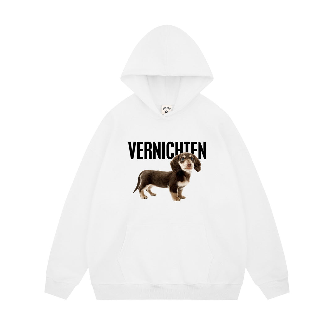 Kvinnors hoodie med konstnärligt hundmotiv och statements-print Mirla-Eva Jonsson