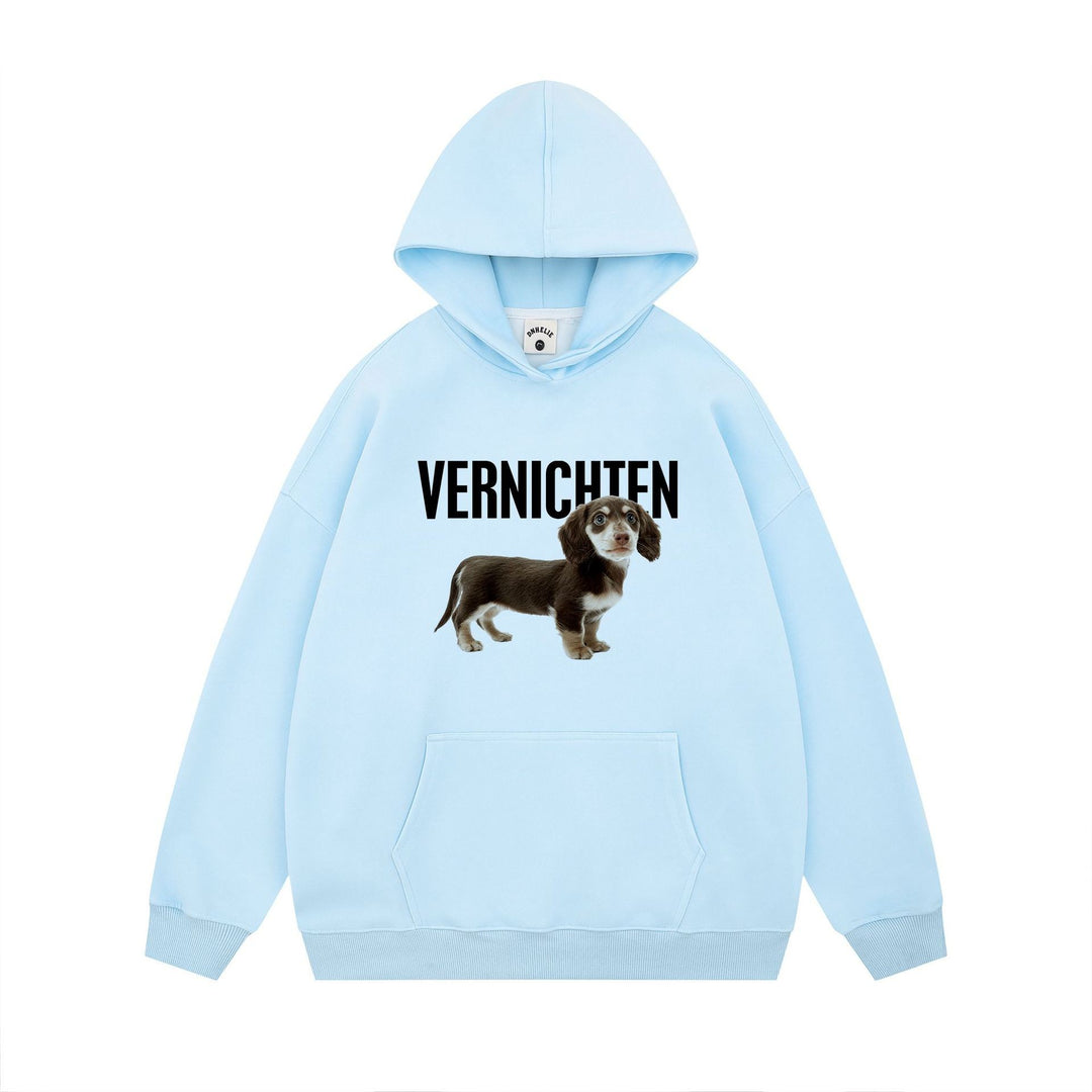 Kvinnors hoodie med konstnärligt hundmotiv och statements-print Mirla-Eva Jonsson