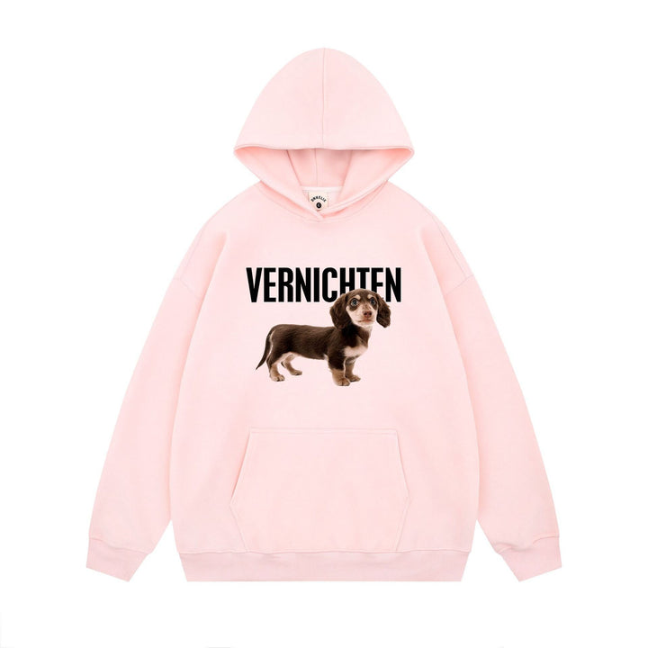 Kvinnors hoodie med konstnärligt hundmotiv och statements-print Mirla-Eva Jonsson