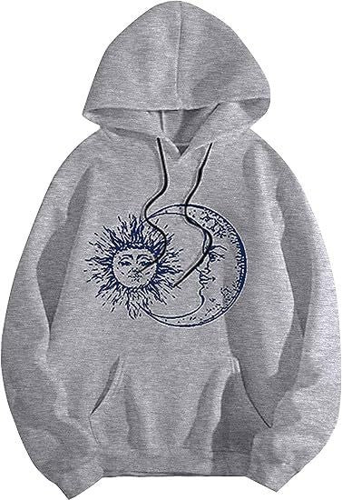 Kvinnors hoodie med konstnärligt sol-måne motiv Mirla-Eva Jonsson