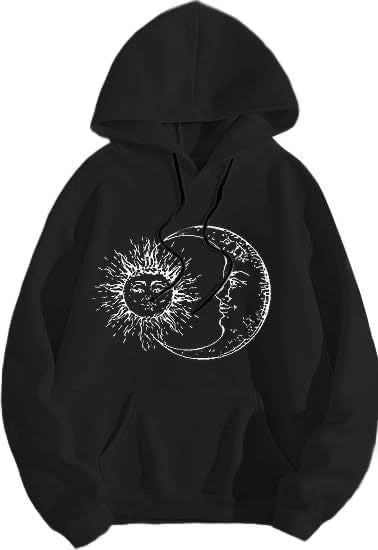 Kvinnors hoodie med konstnärligt sol-måne motiv Mirla-Eva Jonsson