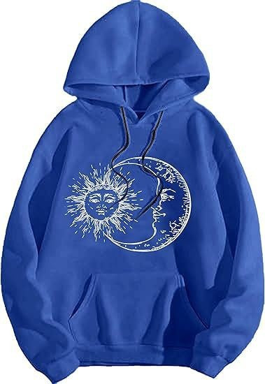 Kvinnors hoodie med konstnärligt sol-måne motiv Mirla-Eva Jonsson