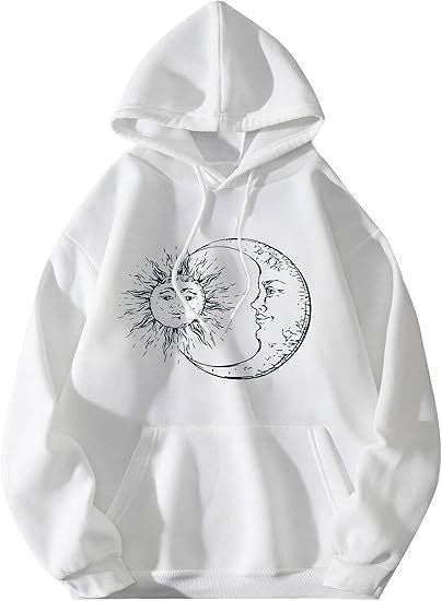 Kvinnors hoodie med konstnärligt sol-måne motiv Mirla-Eva Jonsson