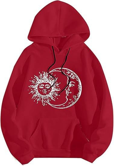 Kvinnors hoodie med konstnärligt sol-måne motiv Mirla-Eva Jonsson