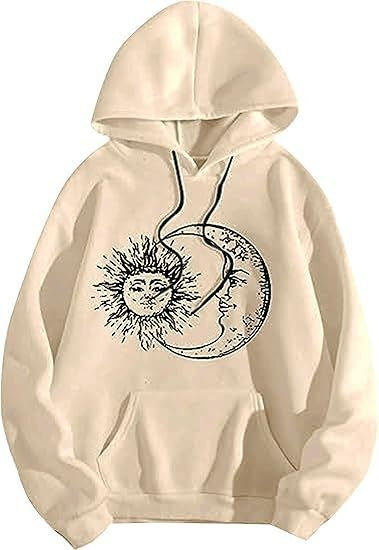 Kvinnors hoodie med konstnärligt sol-måne motiv Mirla-Eva Jonsson