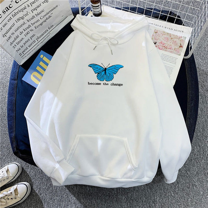 Kvinnors hoodie med kort skärning och unik fjärilsmotiv Mirla-Eva Jonsson