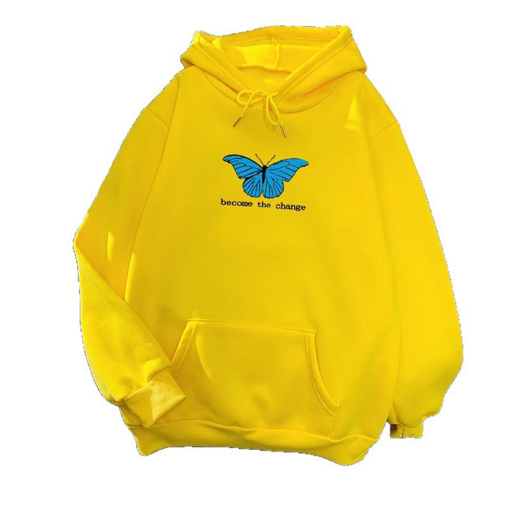 Kvinnors hoodie med kort skärning och unik fjärilsmotiv Mirla-Eva Jonsson