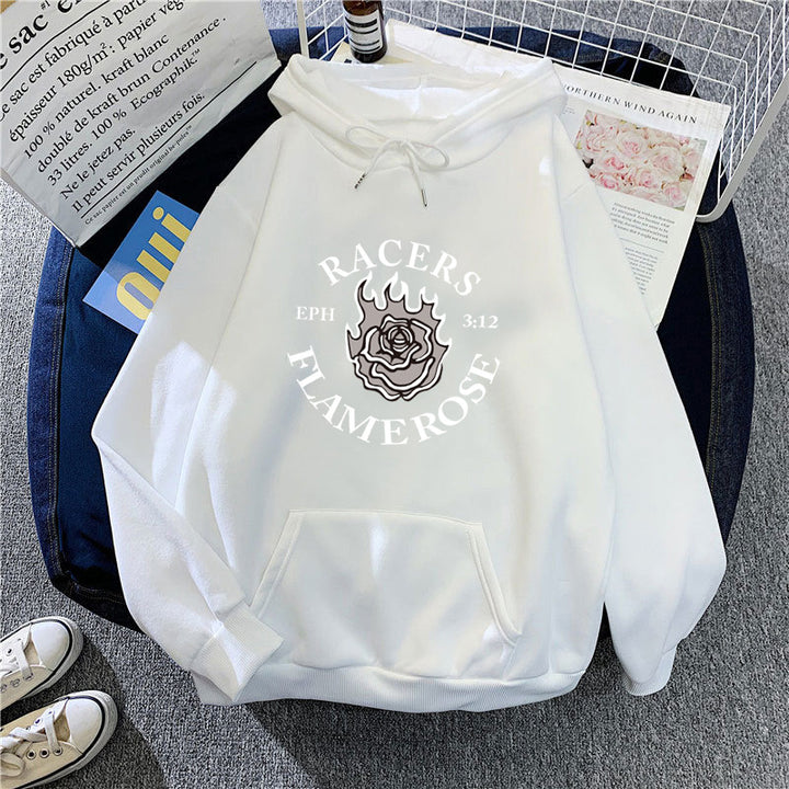Kvinnors hoodie med kreativ Flame Rose design Chic & Style-Eva Jonsson