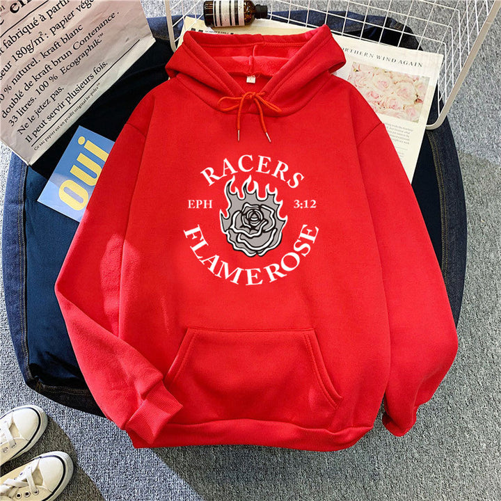 Kvinnors hoodie med kreativ Flame Rose design Chic & Style-Eva Jonsson