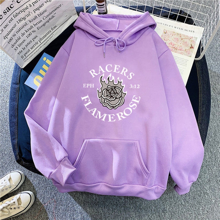 Kvinnors hoodie med kreativ Flame Rose design Chic & Style-Eva Jonsson