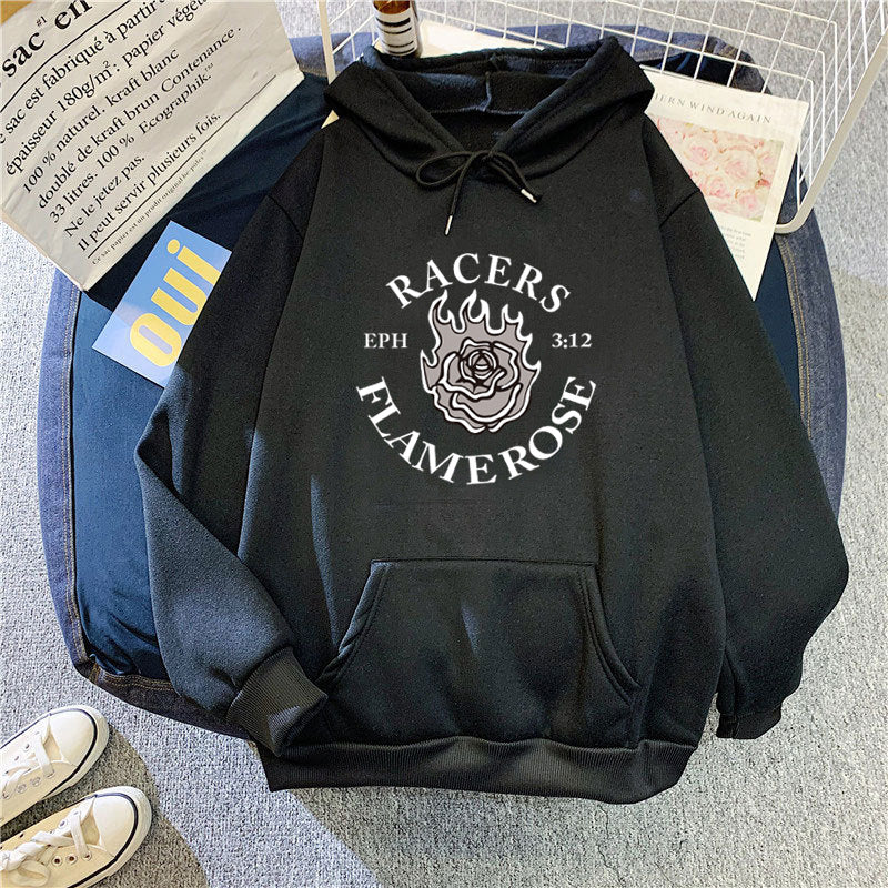 Kvinnors hoodie med kreativ Flame Rose design Chic & Style-Eva Jonsson