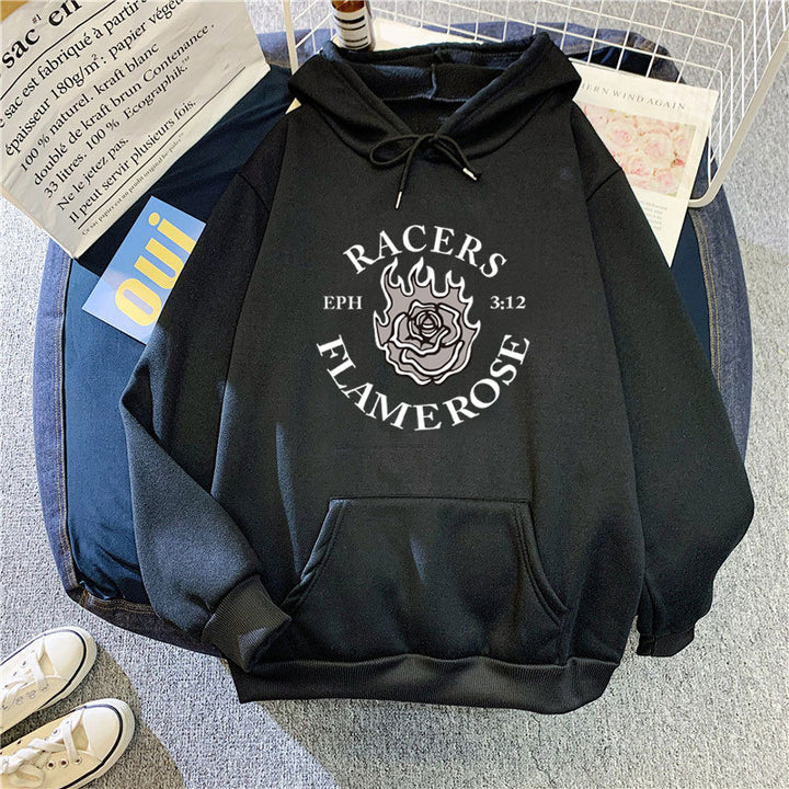 Kvinnors hoodie med kreativ Flame Rose design Chic & Style-Eva Jonsson