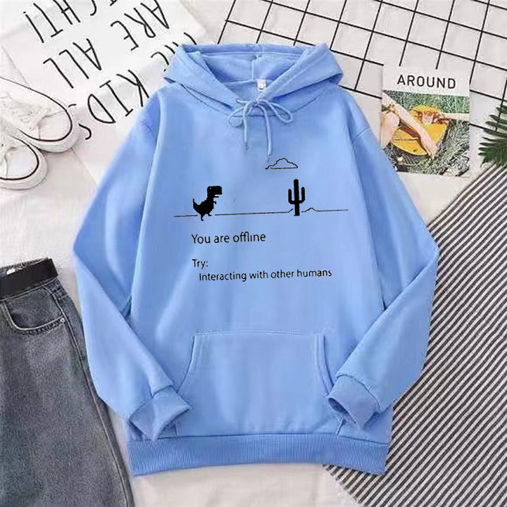 Kvinnors hoodie med kreativ dinosaur och interaktionsmotiv Mirla-Eva Jonsson