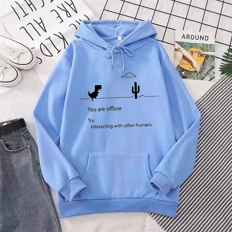 Kvinnors hoodie med kreativ dinosaur och interaktionsmotiv Mirla-Eva Jonsson