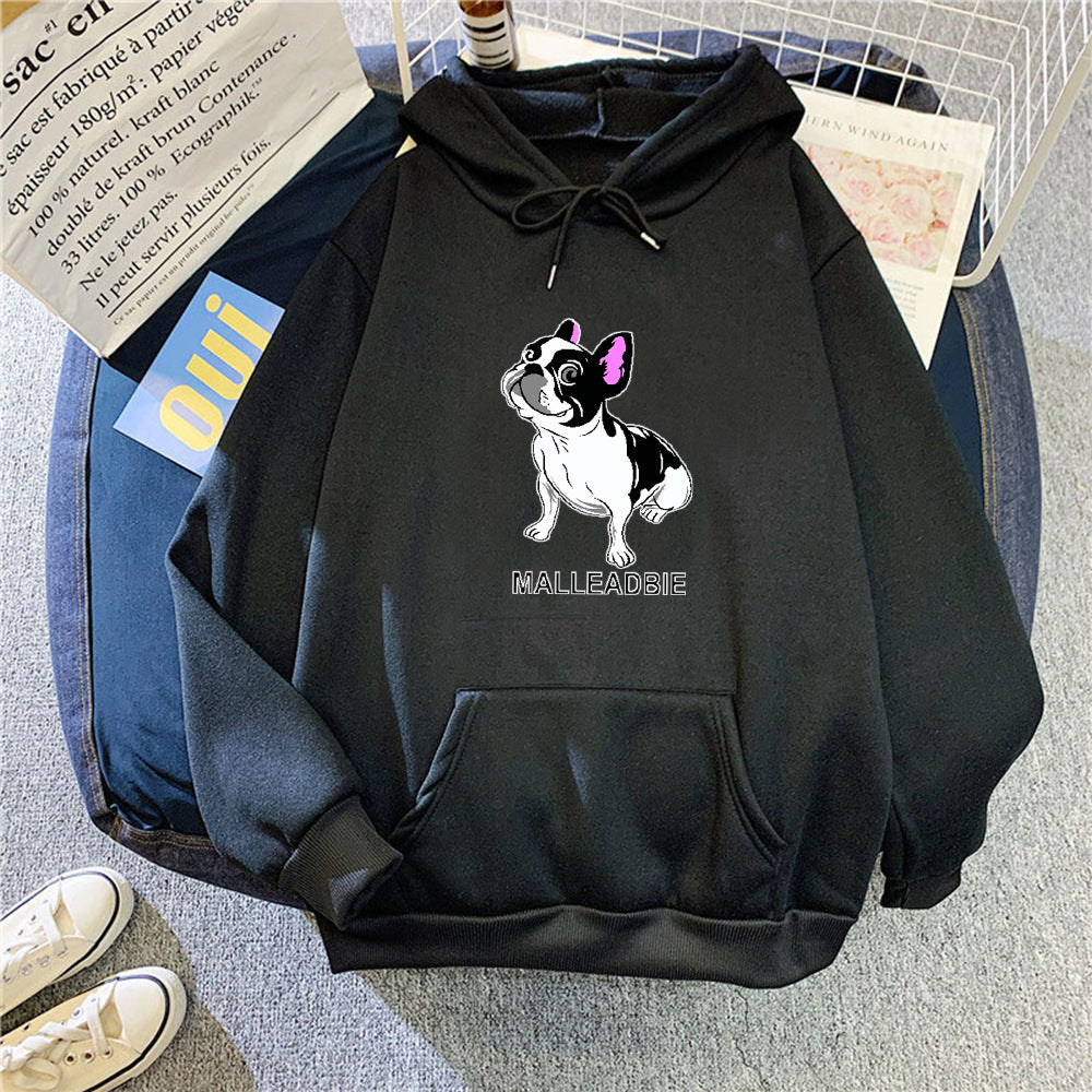 Kvinnors hoodie med kreativ fransk bulldogdesign Mirla-Eva Jonsson