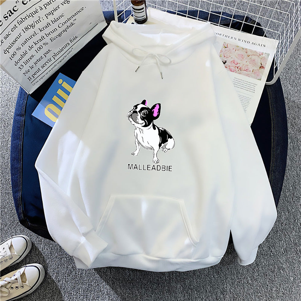 Kvinnors hoodie med kreativ fransk bulldogdesign Mirla-Eva Jonsson