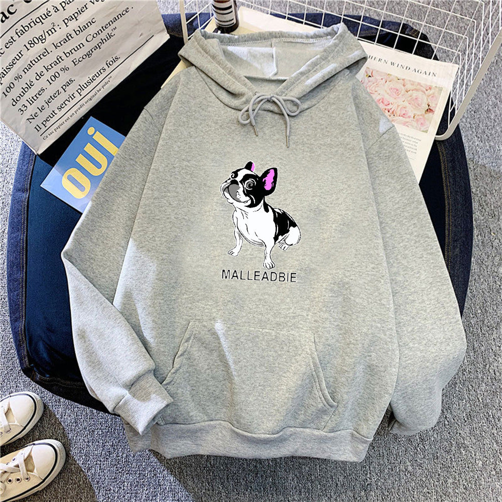 Kvinnors hoodie med kreativ fransk bulldogdesign Mirla-Eva Jonsson